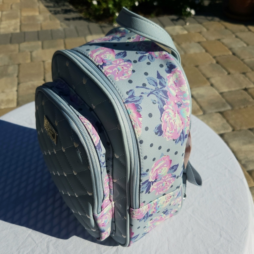 NWT Luv Betsey Johnson Pastel Blue Heart Embroidery & Pastel Rose Print Purse - Picture 3 of 13